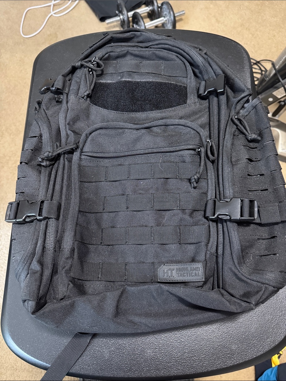 Black Tactical MOLLE Backpack with Multiple Compartments